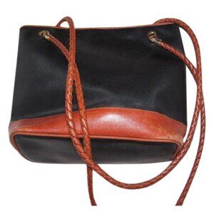 Bottega Veneta Vintage Black Satchel Coated Canvas And Brown Braid